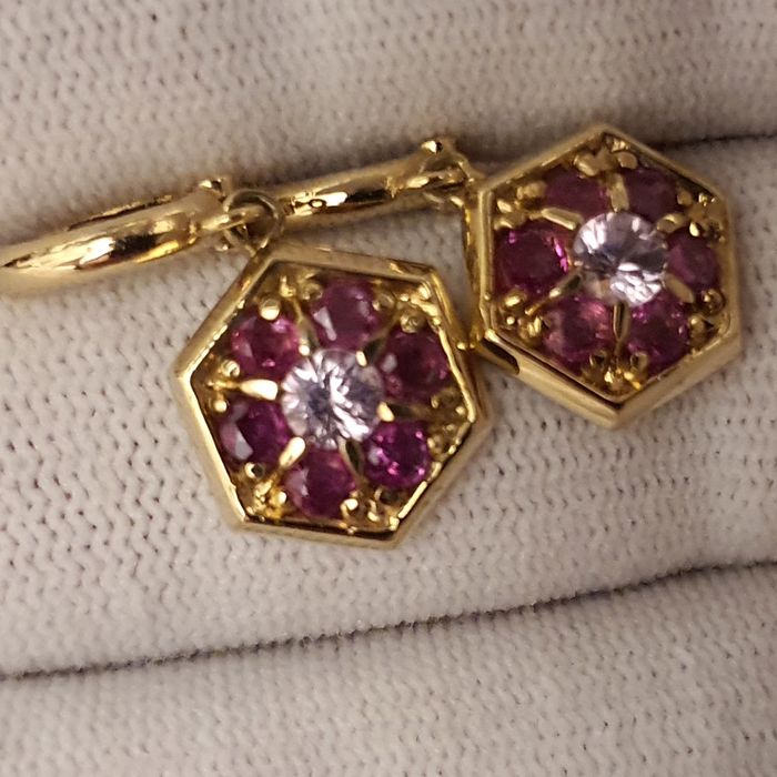 cercei unicat aur 14k cu safire si rubine naturale