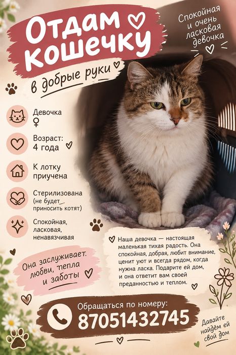Кошка девочка в добрые руки