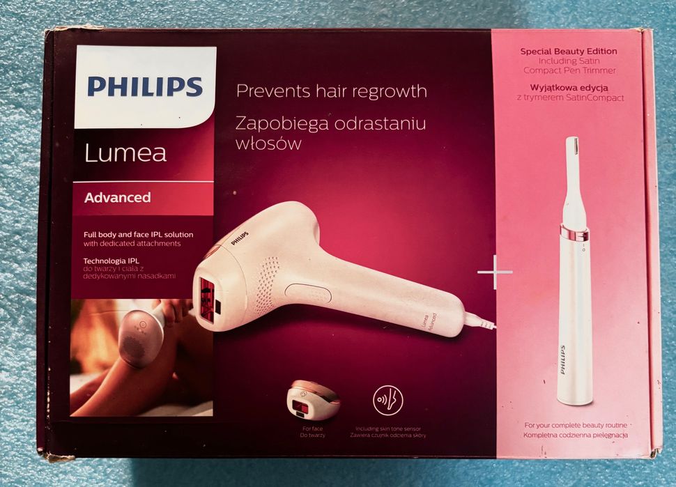 Фотоепилатор IPL Philips Lumea Advanced BRI920/00, + тример, Бял/Розов