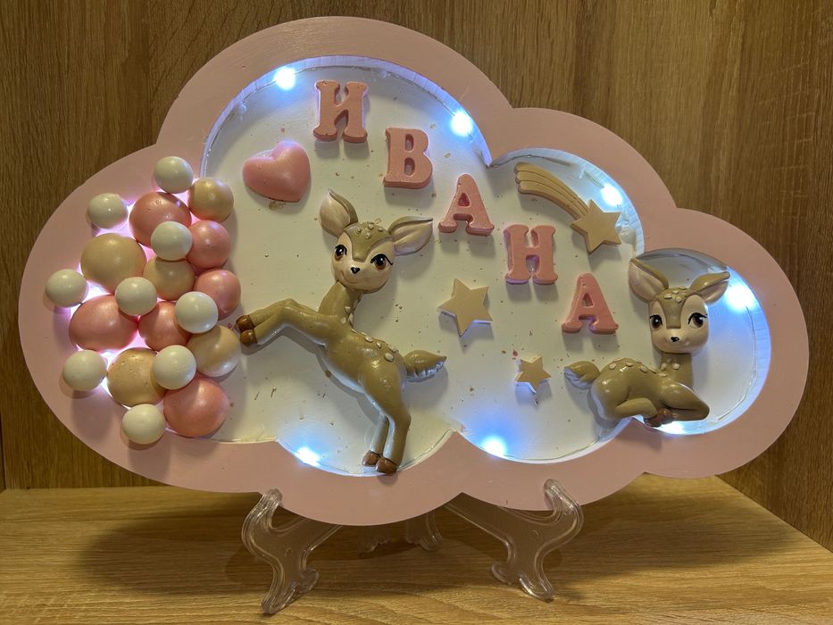 Ръчноизработена лампа облаче за стена и на стойка със сърнички Бамби