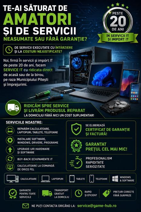 Service IT cu ridicare de acasa sau birou, cu factura si garantie pret cel mai mic