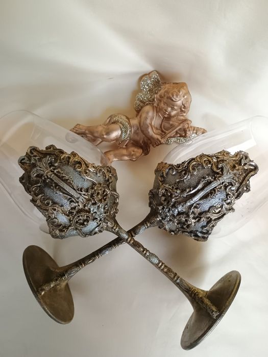 Ръчно декориран комплект за вино! Подарък!