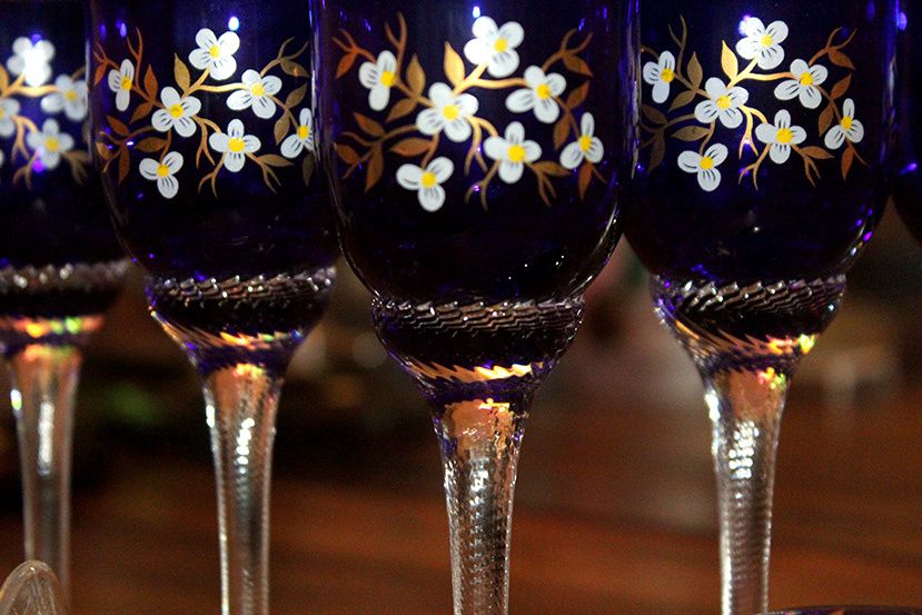 Новый комплект 6 фужеров и 6 рюмок Богемия (кобальт, позолота)