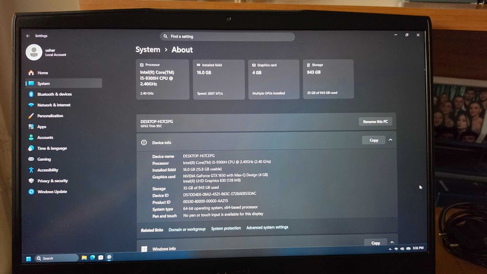 Laptop MSI GF63 Thin