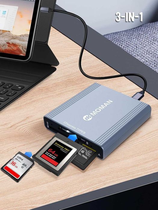 Moman 3-в-1 Четец за карти – CFexpress Type A/B и SD, USB 3.1 Gen 2