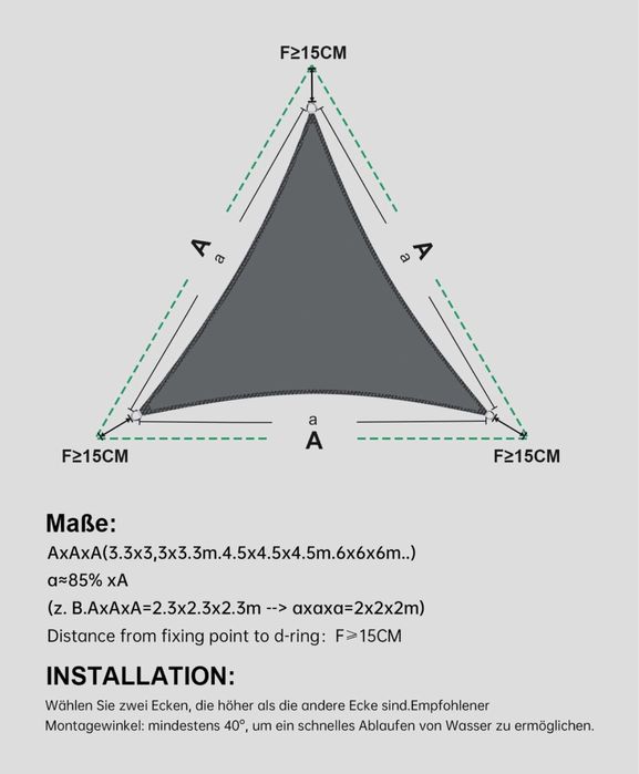 Триъгълна сива тента 5метра