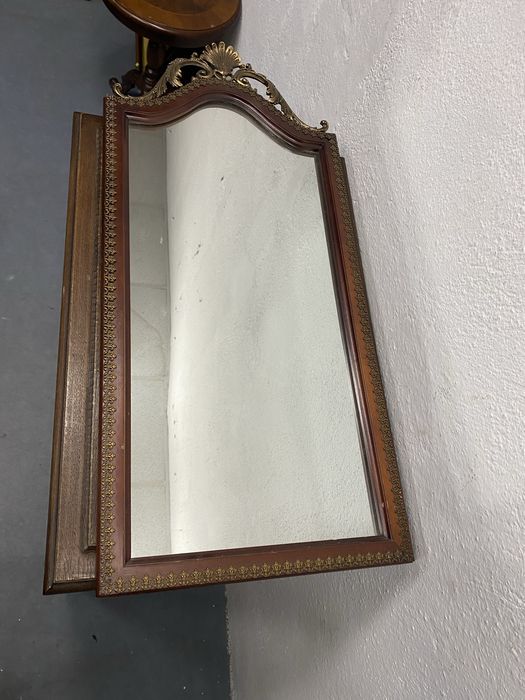 Голямо стеннo огледало дърво месинг класически стил Франция 1940 1955