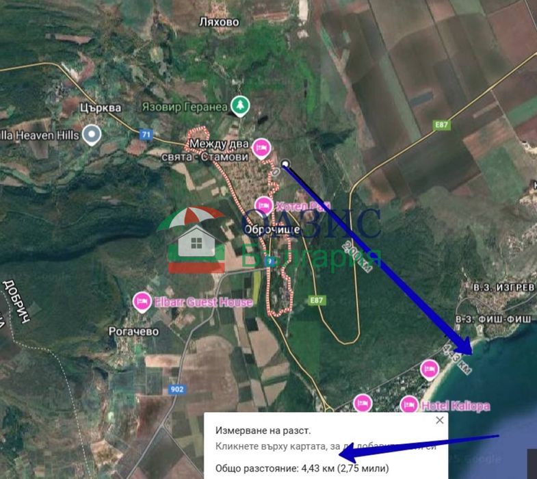 Парцел в УПИ с ПУП в с. Оброчище, Общ. Балчик, област Добрич, 3000 кв м,