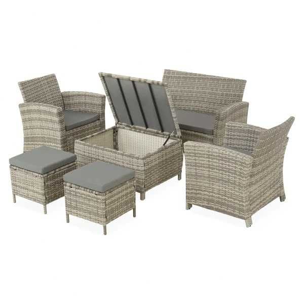 Set mobilier gradina/terasa 2 fotolii + canapea + 2 taburete si masa