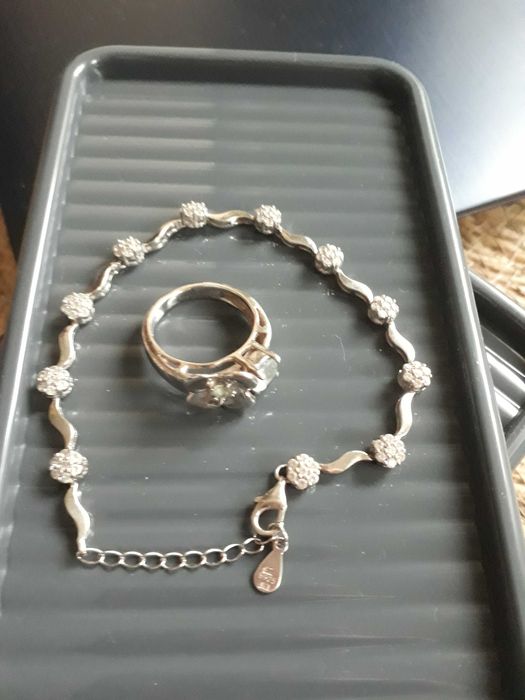 Set bratara si inel argint cu topaz si peridot