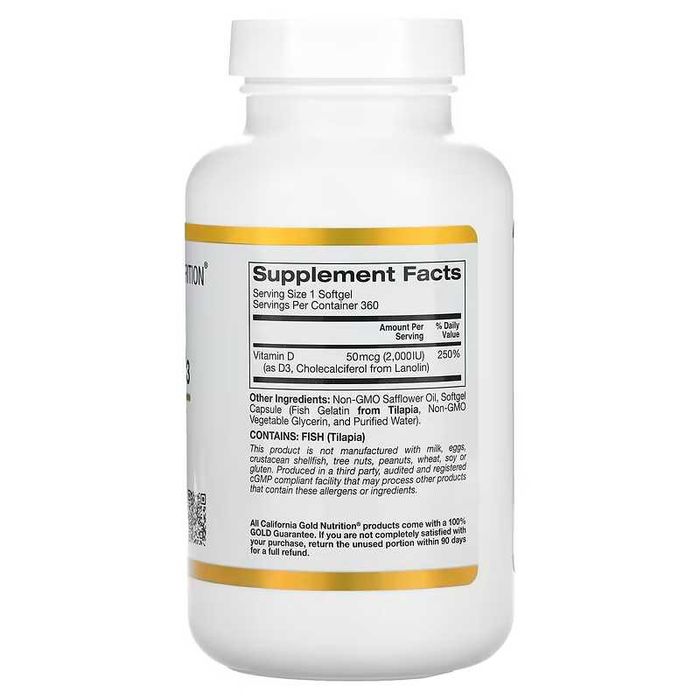 D3, 50 мкг (2000 МЕ), 360 рыбно-желатиновых капс Витамин Д3