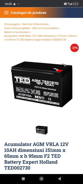 Vând două baterii 12 v 10 ah