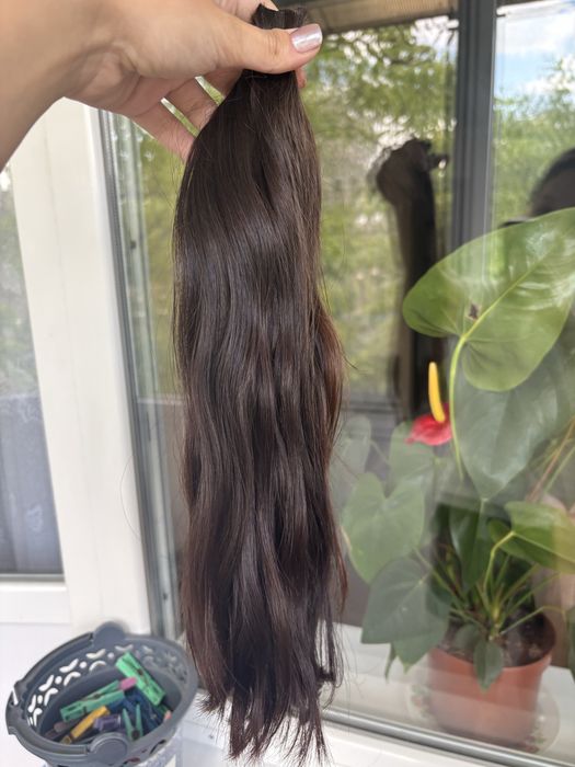 Vând păr natural, 39 cm, șaten închis/brun