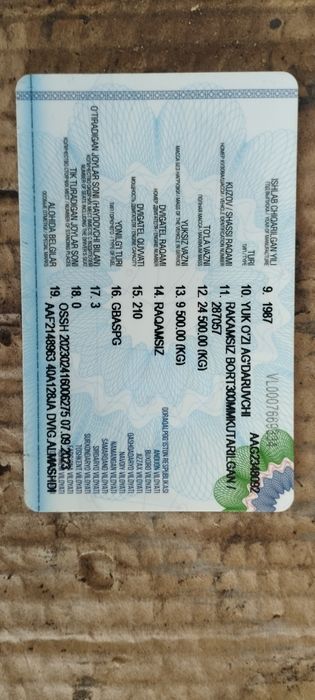 Tex pasport bor. Moshina ozimdi nomimda.