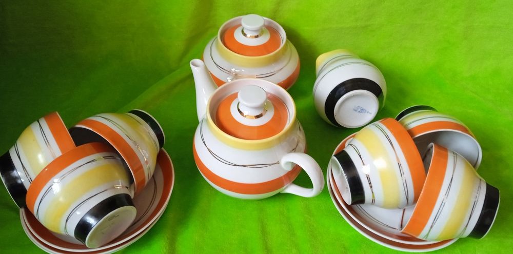 Сервиз чайный "Радиоволны" (полоски) Барановка СССР, 6 пер/15 предм.