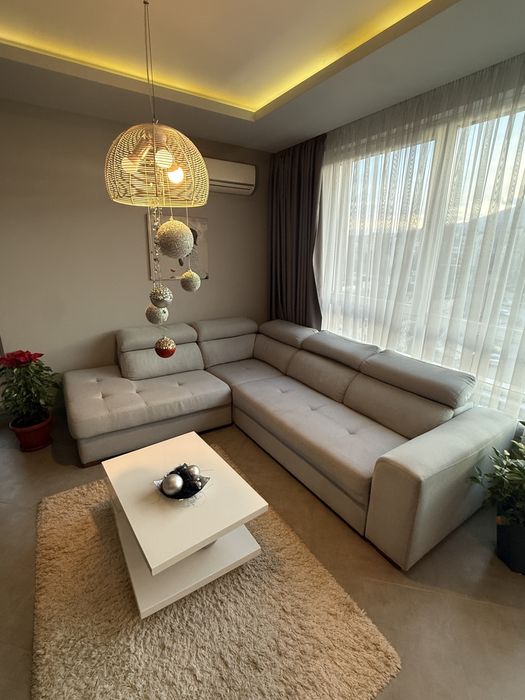 Сив текстилен ъглов  диван