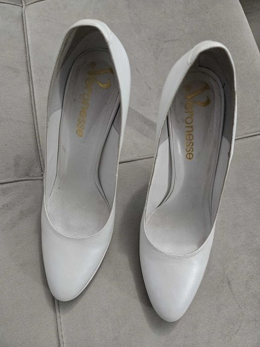 Pantofi stiletto cu platformă Veronesse, piele naturală, alb - Mărimea 39