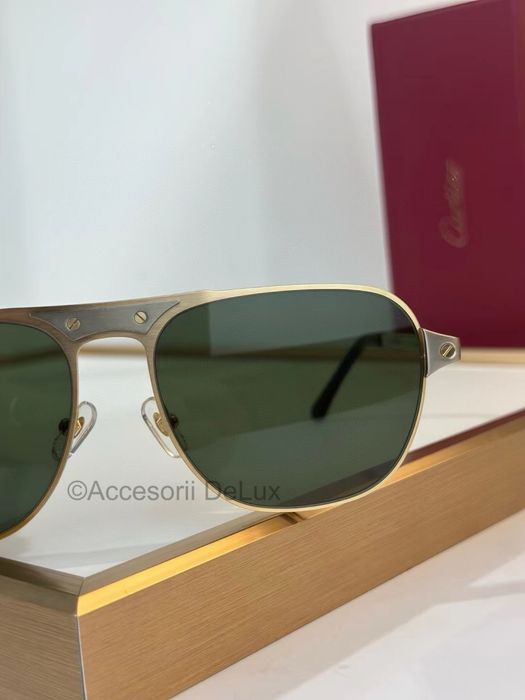 Ochelari de Soare Cartier Aviator CT0532S Full Box Santos De Cartier [Verificare Colet] Gold/Silver