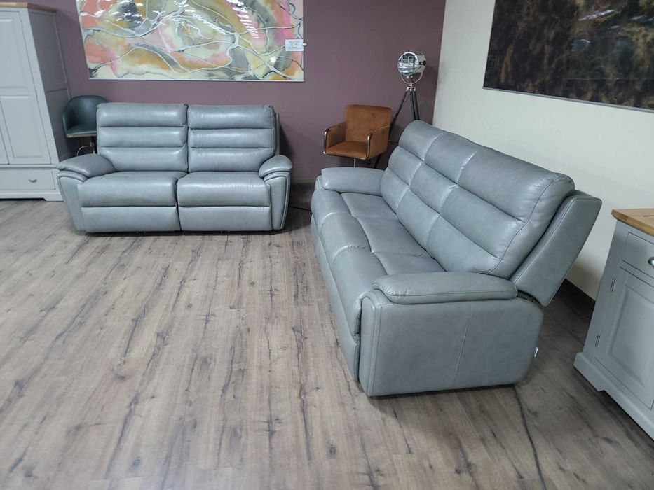 Американски сив кожен комплект тройка и двойка La-z-boy