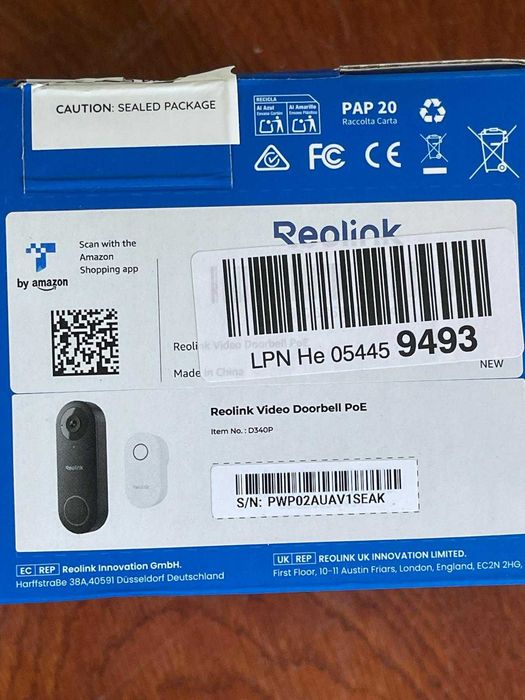 Sonerie video wireless Reolink, PoE, 5MP 2K, MicroSD, Detectie persoana, Microfon, Difuzor – D340P