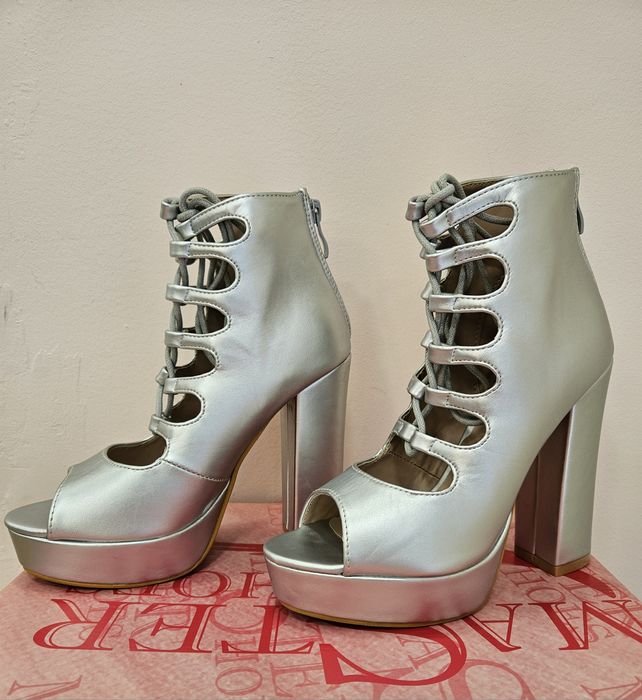 Sandale cu toc gros Argintii