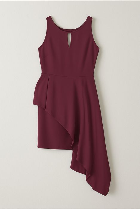 Rochie elegantă vișinie – croială asimetrică, de efect