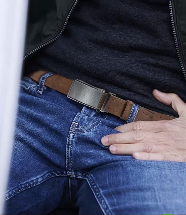 Мъжки официален колан с модерна изчистена визия•Тъмна автоматична катарамата!