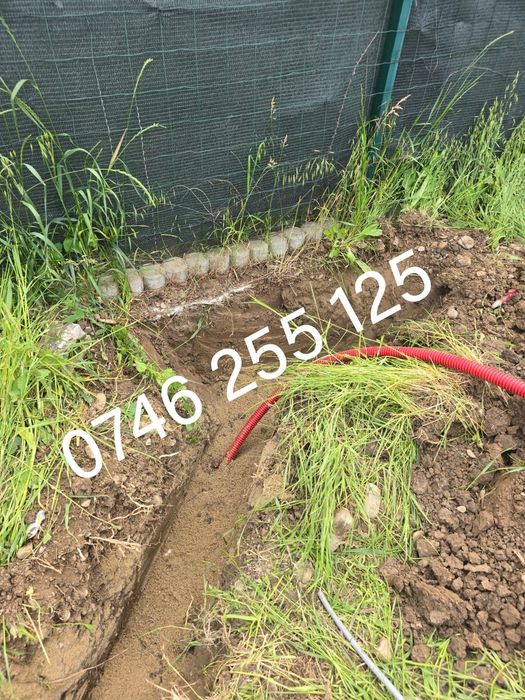 Servicii mini excavator sapaturi santuri fundații fose bransament  apa canal gaz curent fibra optica  radacini copaci nivelare gard București-Ilfov
