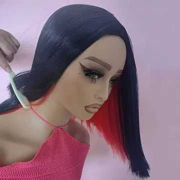 Ефектна боб каре черна червена перука два цвята на път