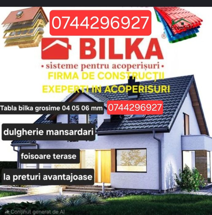 Executam acoperisuri complecte montaj țiglă metalica reparați acoperis