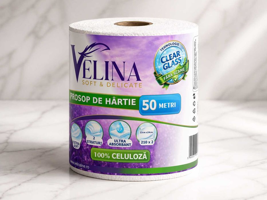 Pachet Promo Prosop Velina 210 Foi 50M + Detergent Geamuri 750ml
