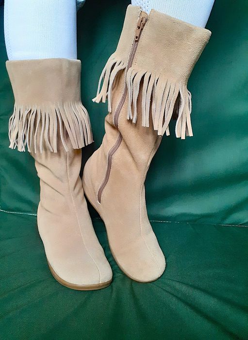 Cizme FIORE din piele naturală întoarsă mocasini cu franjuri fermoar