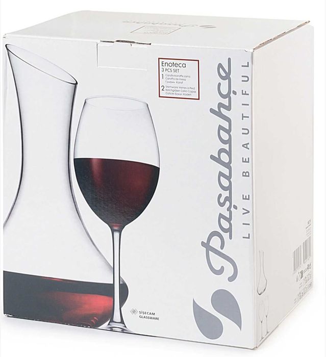 Комплект гарафа и 2 чаши Енотека, Стъклена, 1.8л