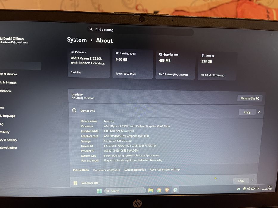 Vand Laptop 15-fcOxxxx 8 gb ram ddr5