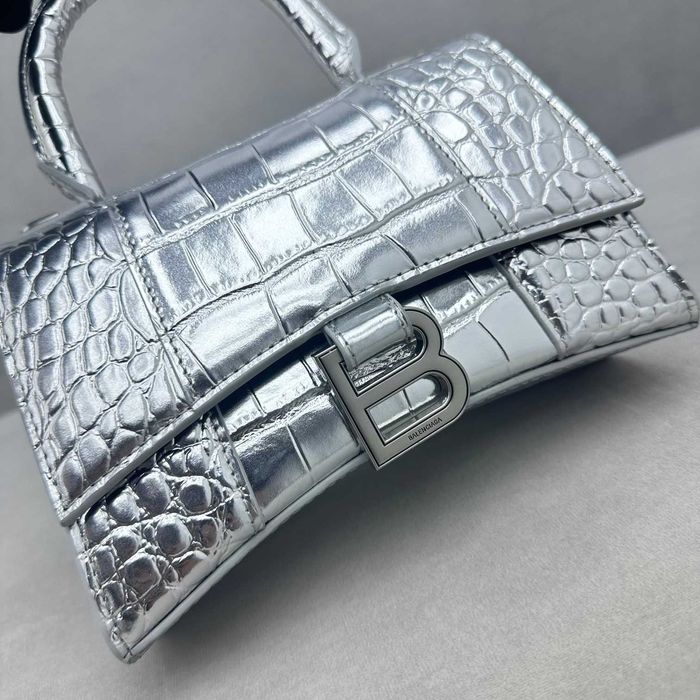 Geanta Balenciaga Hourglass, silver crocodile, 23x10x24cm, Premium
