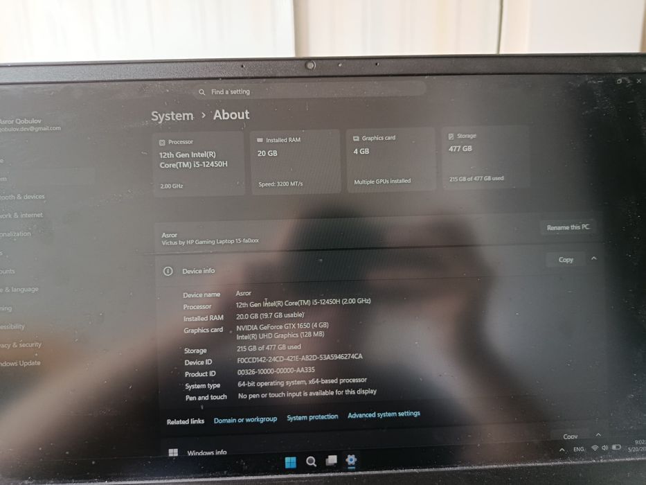 HP victus core i5 20/512