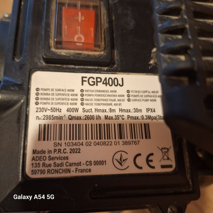 Pompa de suprafata, 400 W, 2600 l/h, 3 bar, maxim 30 m