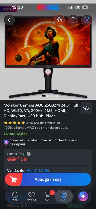 Vând Setup Gaming Complet (PC i5 12th gen, RTX 3050, 16GB DDR5 + Monitor 240Hz și Accesorii)