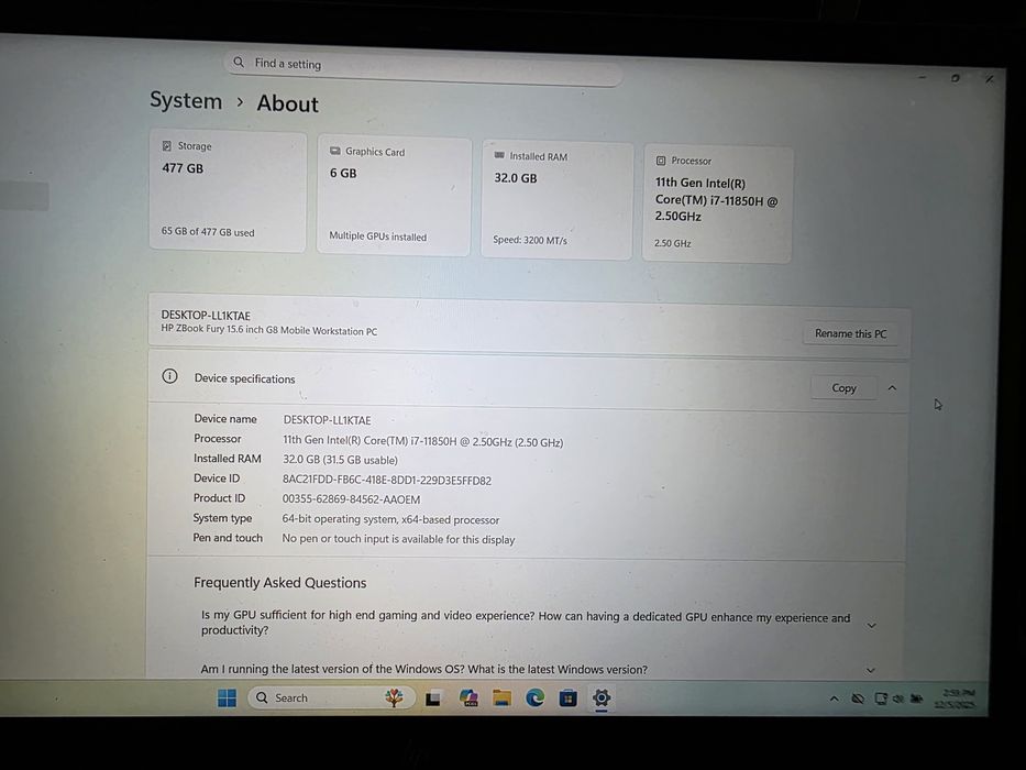 Vand laptop HP zbook 15 G8 Fury 15.6 i7 32GB 512GB