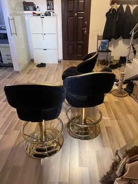 Scaune rotative bar aurii plușate