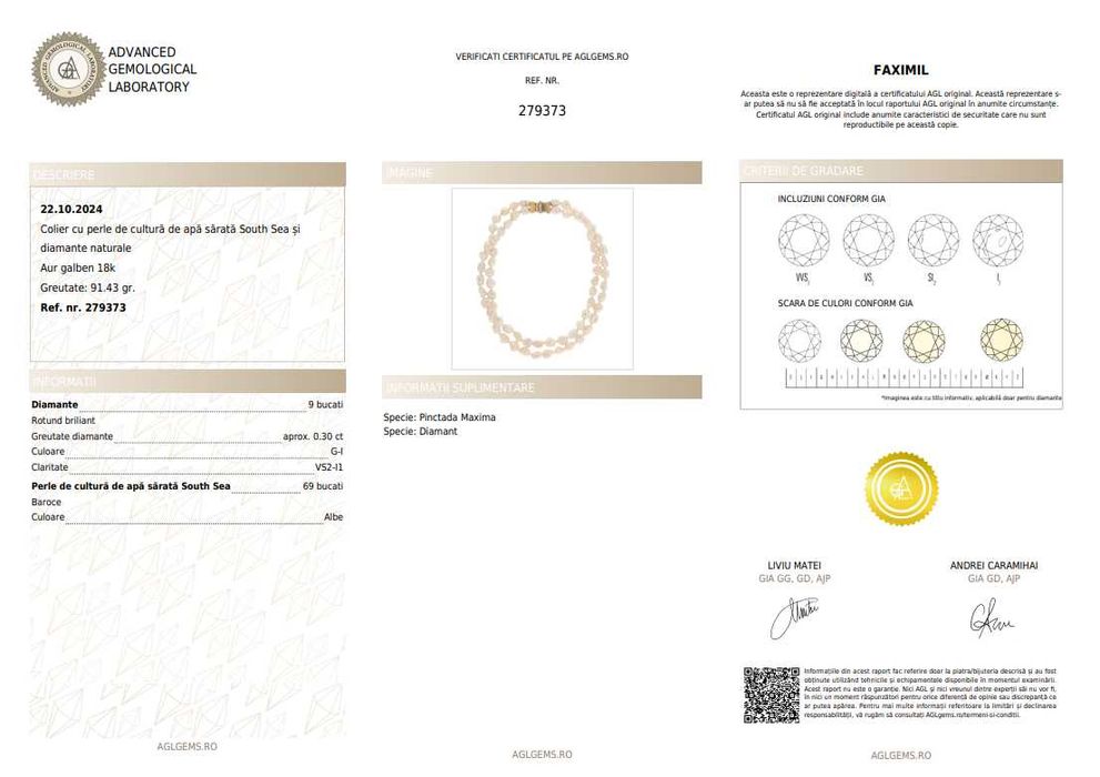Colier din perle baroce South Sea, cu diamante