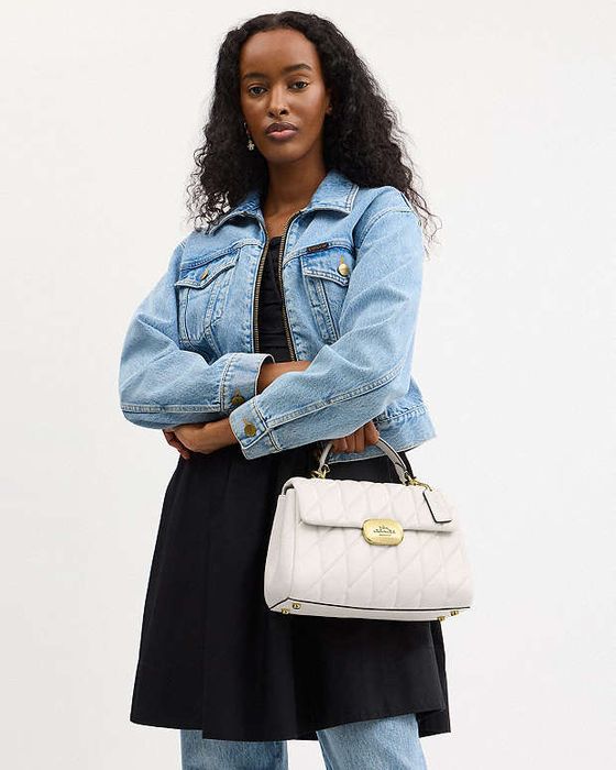 Нова! Coach - оригинална дамска чанта, естествена кожа, кремова