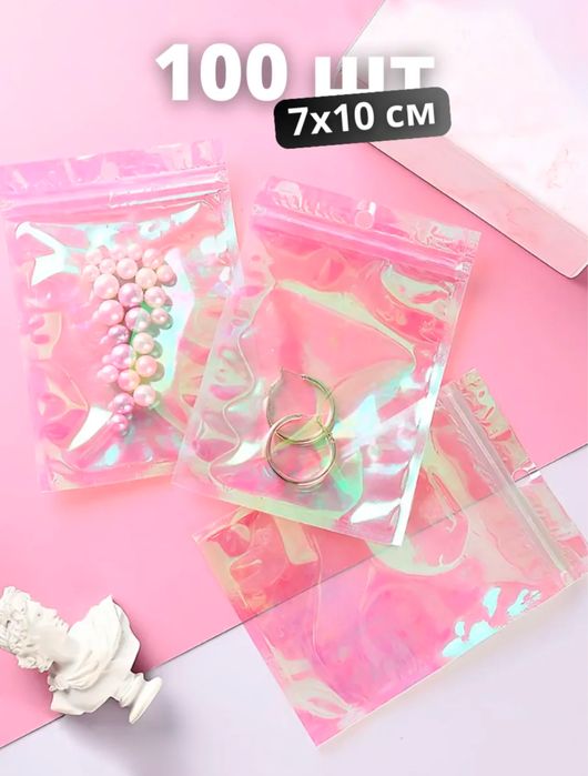 Зип пакет с окошком, голографический прозрачный 7*10