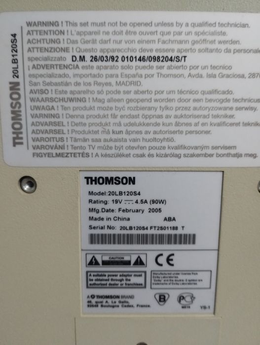 Vând televizor Thompson model 20LB120S4 /2005 in stare fff bună