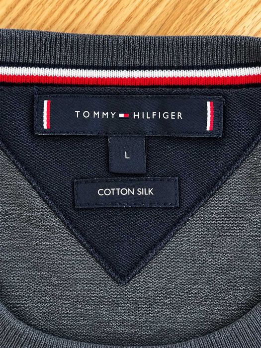 Pulover Tommy Hilfiger bărbați din bumbac și mătase, gri antracit, Mărimea L