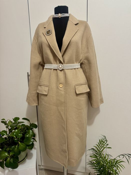 Palton lung oversize camel double faced mix de lana Zara marimea XS S