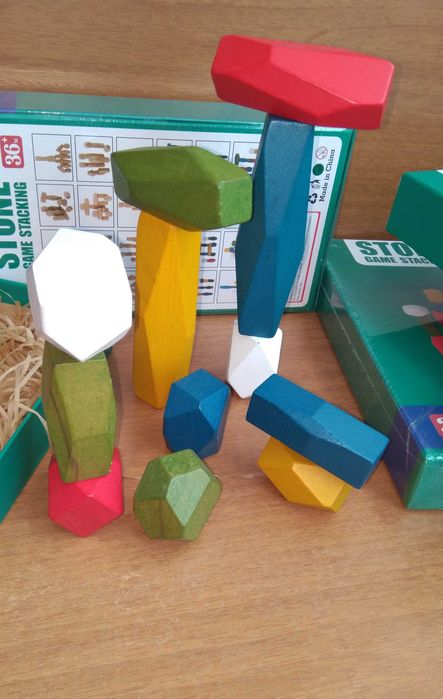 Ново! 12бр. големи дървени камъни Монтесори за игра или декорация