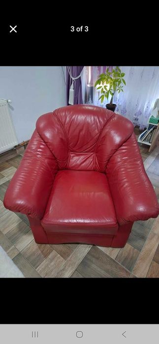 Set Canapele 3-2-1 Piele Naturală Roșie – Extensibilă