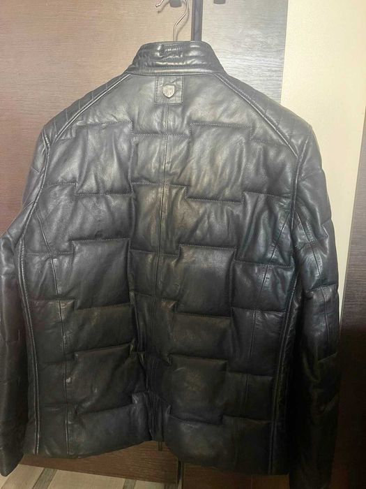 Haina piele naturala, geaca barbati, baieti, culoarea gri inchis - M