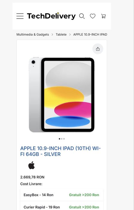 Ipad 10 wifi in stare noua , bateria la capacitate max